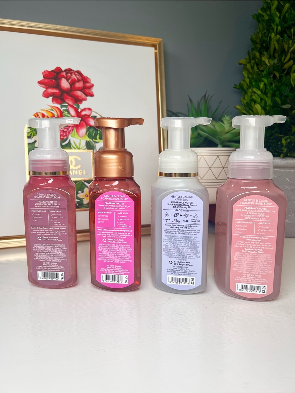 Bath & Body Works Foaming Hand Soap Set 4 Raspberry Pineapple Lilacs Rose Water - Picture 2 of 2